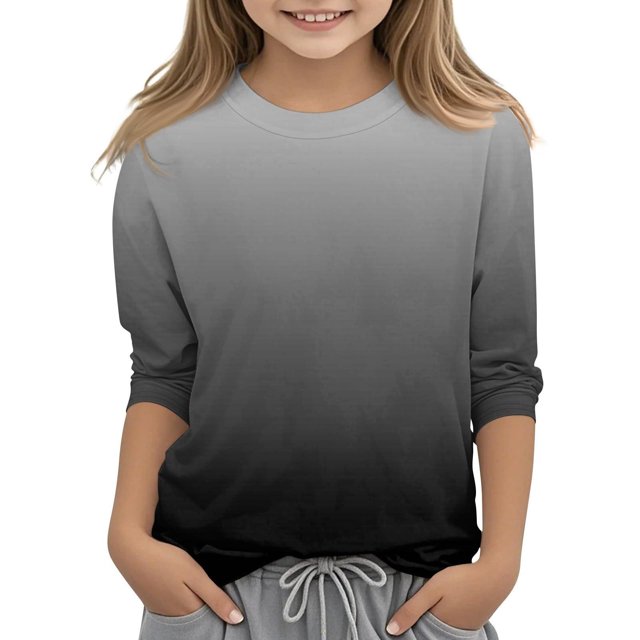 MKOSPLRT Hauts à Manches 3/4 pour Filles Col Rond T-Shirts Décontractés Tuniques Dégradées Mode T-Shirts Doux pour Sortir Blouses Confortables en Liquidation