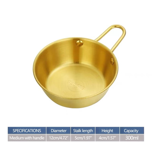 Stainless Steel Table Cooking Snack Seasoning Bowl with Handle,Golden Rice Bowl,Hot and Cold Wine Bowl,Stainless Steel Rice Wine Bowl Seasonings for Cooking