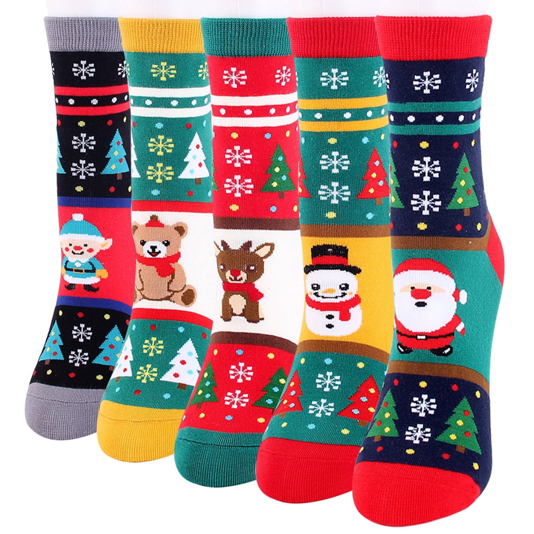 Christmas Socks Fancy Novelty 5 Pairs Cotton Funny Socks Crew Socks for Women
