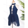 thumbnail image 4 of RUNQHUI Kids Girls Lyrical Dance Dress Shiny Rhinestone Halter Sleeveless Backless Leotards Dress Navy Blue 14, 4 of 7