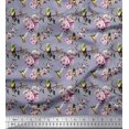 thumbnail image 1 of Soimoi Tissu Poly Georgette Colibri, Feuilles & Roses Imprimés Floraux au Mètre 52 Pouces de Large, 1 of 3