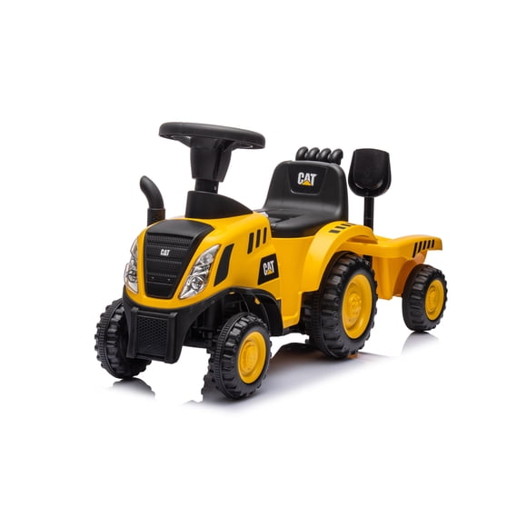 CAT Tractor Trailer Foot-to-Floor Ride-On with Detachable Trailer, Tools, Sounds, Yellow, Ages 1-3