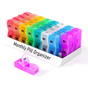 Monthly Pill Organizer 2 Times a Day, One Month Pill Box with AM and PM, 30 Day Pill Case with 32 Portable Compartments