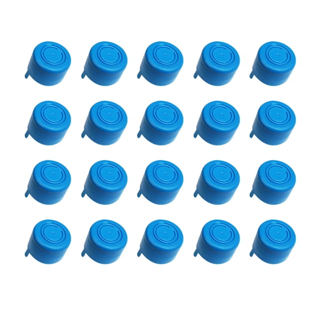 20pcs reusable non-spill anti bottle caps for water jugs, designed for 18.9-litre buckets. Made of durable blue plastic with inner caps for strong sealing and splash prevention. Ideal for drinkware accessories like water dispensers, coolers, and home or office use.