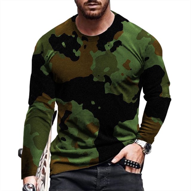 Mikilon Men's Spring 3D Printing Business Leisure Printing Long-sleeved Shirt Top Blouse