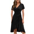 thumbnail image 1 of SMihono Robe d'Été Bohème pour Femmes Grande Taille Mode Décontractée Printemps et Été Fendue Col en V Manches Courtes, 1 of 5