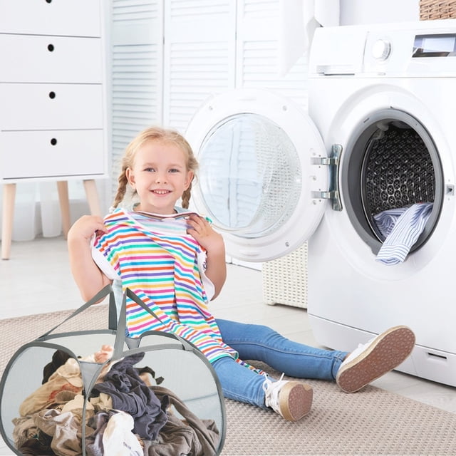 Mesh Laundry Hamper, Wide Opening With Side Pocket, Breathable Sturdy Foldable Space Saving, For Laundry Clothes Storage, Portable Travel Companion, Easy To Store