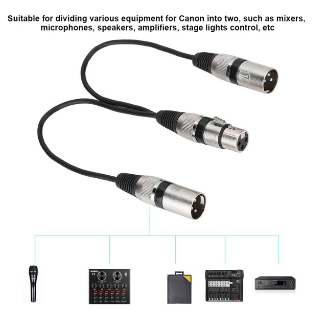 XLR Adapter Cable, 30cm XLR Female Jack to Dual Male Head Splitter Adapter Audio Mic Extension Cable for