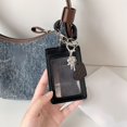 thumbnail image 4 of Black Card Holder with Elastic Coil Strap, Leather, Double Card Slots, Clear Window, Compact ID Badge Case for Students and Office Use, 4 of 6
