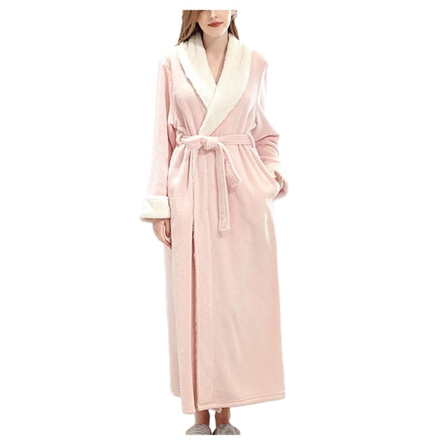 Youkk Polyester Wrap Yourself In Comfort With Full Length Bathrobe Unique Soft And Warm Wide Range Of Uses pink L