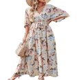 thumbnail image 2 of Robe Maxi Ample à Imprimé Floral pour Femmes, Manches 4/3, Col en V, Robe d'Été Fluide, Esthétique, Décontractée, Bohème, Tenue de Plage, 2 of 6