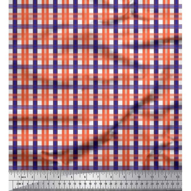 Soimoi Satin Silk Fabric Gingham Check Decor Fabric Printed Yard 42 Inch Wide