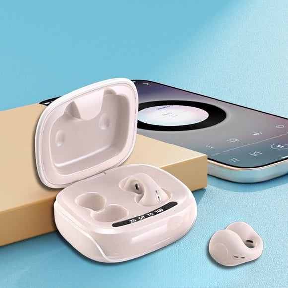 Lunxisen 3 Pcs Clip On Bluetooth Earpiece Bone Conduction LED Display Long Battery Life for Music Calls Workout Running