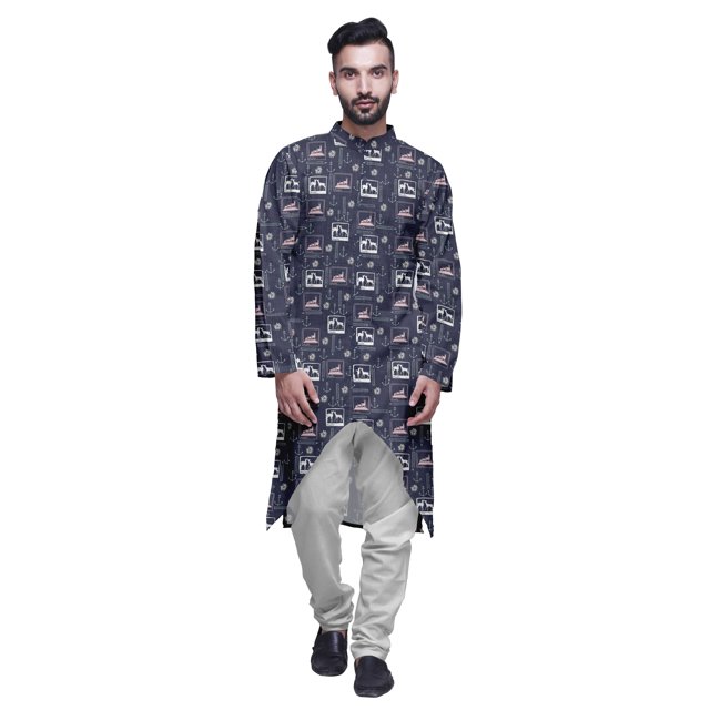 Atasi Long Sleeve Kurta Printed Button Down Asymmetric Designer Kurta For Boys