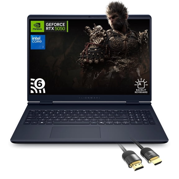 Dell Alienware 16 Aurora AC16250 Gaming Laptop, Intel Core 7 240H, NVIDIA GeForce RTX 5050, 16" WQXGA 120Hz IPS, 16GB RAM, 2TB SSD, WiFi 6, HDMI Cable, US Version KB, Windows 11 Pro
