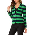 thumbnail image 4 of INSPIRE CHIC Blazer à Rayures pour Femme à Revers Cranté, Manches Longues, Boutonné, TP Vert Marine, 4 of 7