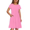 thumbnail image 1 of Robe Décontractée Unie à Col Rond et Manches Courtes pour Filles avec Poche - Confortable pour 3 à 12 Ans, Tenue Polyvalente Printemps/été, 1 of 7