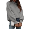 thumbnail image 1 of EGNMCR Chandails pour Femmes Mode Femmes Uni Manches Longues Chandail Col Roulé Décontracté Hauts de Chandail, 1 of 1