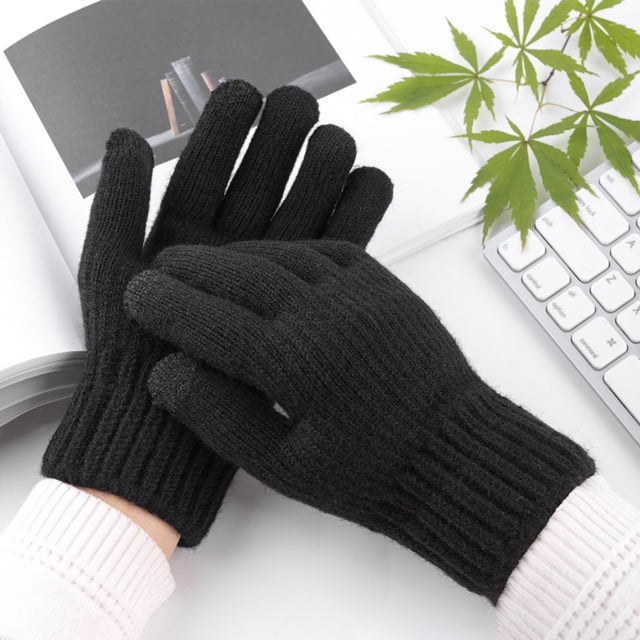 Black Gloves Mittens Winter Mens Warm and Thick Cold Proof Solid Color Screen Gloves
