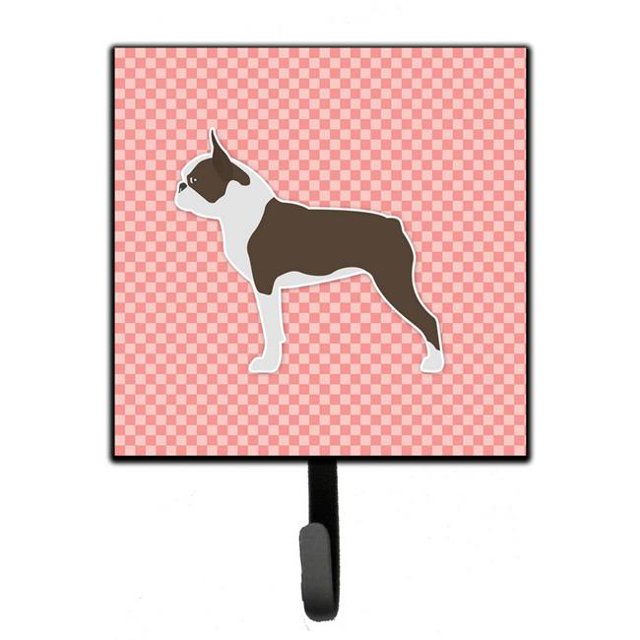 Porte-Laisse Ou Porte-Clés à Damier Boston Terrier Rose
