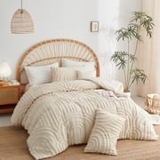 Nayoroom 3 Pieces Beige Tufted Arch Design Duvet Cover Boho Farmhouse Style Shabby Chic Queen Comforter Cover with Zipper Closure Soft and Skin-Friendly for All Seasons