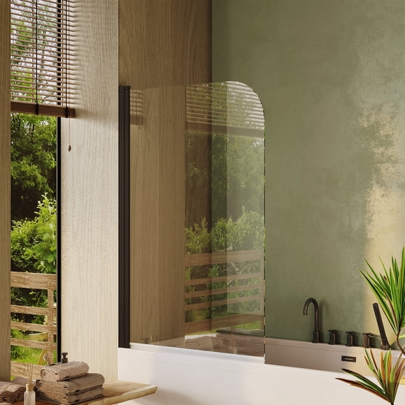 32"W x 55"H Frameless Tub Shower Door - 180° Rotatable 1/4"(6mm) Clear Tempered Glass, Reversible Bathtub Door