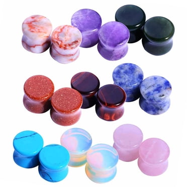 BodyJ4You 18 Pieces Natural Stone Ear Plugs Kit Saddle Style Stretchers Gauges Set 00G (10mm)