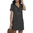 thumbnail image 2 of Innerwin Short Mini Dresses Solid Color Ladies Denim Dress Holiday Side Pocekts Simple Sundress Black S, 2 of 4