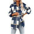 thumbnail image 4 of EGNMCR Womens Plaid Shacket Jacket Button Long Sleeve Shirt Coat Fall Winter Loose Flannel Jacket, 4 of 8