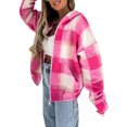 thumbnail image 2 of Veste à Capuche Décontractée pour Femmes à Manches Longues avec Fermeture Éclair, Imprimé à Carreaux, Poches, Chandail en Molleton d'Automne, 2 of 7