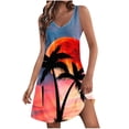 thumbnail image 1 of Penkiiy Robe d'Été Décontractée pour Femme avec Poches, Robe Bohème de Plage d'Été, Robe T-Shirt à Fleurs, Robe Débardeur Ample à Col en V, TG Orange, 1 of 6