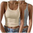 thumbnail image 1 of Timegard Camisoles 2 Pcs pour Femmes Col Rond Côtelé Sans Manches Ajusté Court Haut Décontracté Sortie Camis, 1 of 6