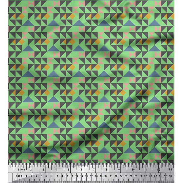 Soimoi Green Moss Georgette Fabric Diamond & Triangle Geometric Print Sewing Fabric Yard 42 Inch Wide