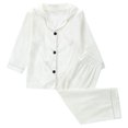 thumbnail image 2 of Fridja Satin Pajamas for Girls, Summer Solid Color Long Sleeve Comfortable Soft Satin Button Down PJ Set Gift for Slumber Party, Birthday, Holiday (White,12-24 Months), 2 of 5