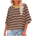 thumbnail image 1 of Penkiiy Chemise pour Femme en Lin à Manches 3/4, Chemise à Col Rond Unie à la Mode, Chemise à Manches Longues à Col Rond pour Femme/chemise TG Brun, 1 of 4
