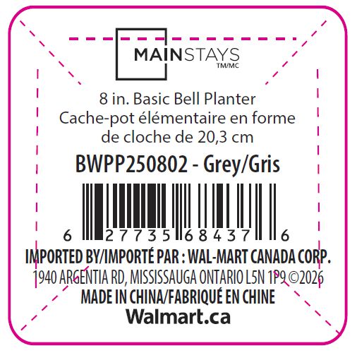 Mainstays Basic Bell Planter 8 inch Grey, Classic Design with Attached Tray Durable Weather Resistant  Matte Finish
