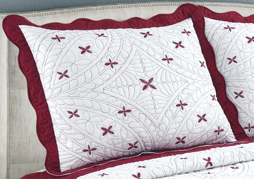 Couvre-lit brodé Marina Decoration, ensemble de literie d'été ultra doux et uni avec taie d'oreiller matelassée, motif floral rouge