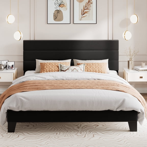 Amolife Cadre de Lit Très Grand, Cadre de Lit Plateforme avec Tête de Lit Rembourrée en Velours, Noir