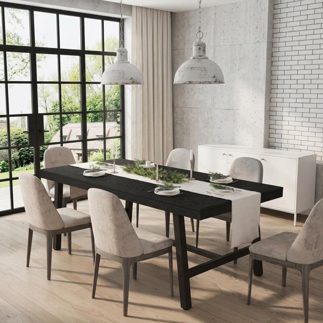 70.87 Inch Industrial Dining Table for 6-8 People, Rectangular Kitchen Table with Thick Engineered Wood Top, Heavy-Duty Metal Frame and Adjustable Feet for Dining Room, Kitchen, Home Office,Black