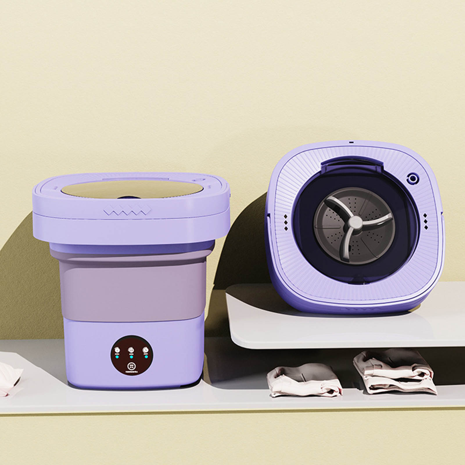 Portable Washing Machine, 6.5L Foldable Mini Washing Machine, Small Washer for Baby Clothes Underwear Socks, Automatic Wash and Spin Dry Washer with Water Tube