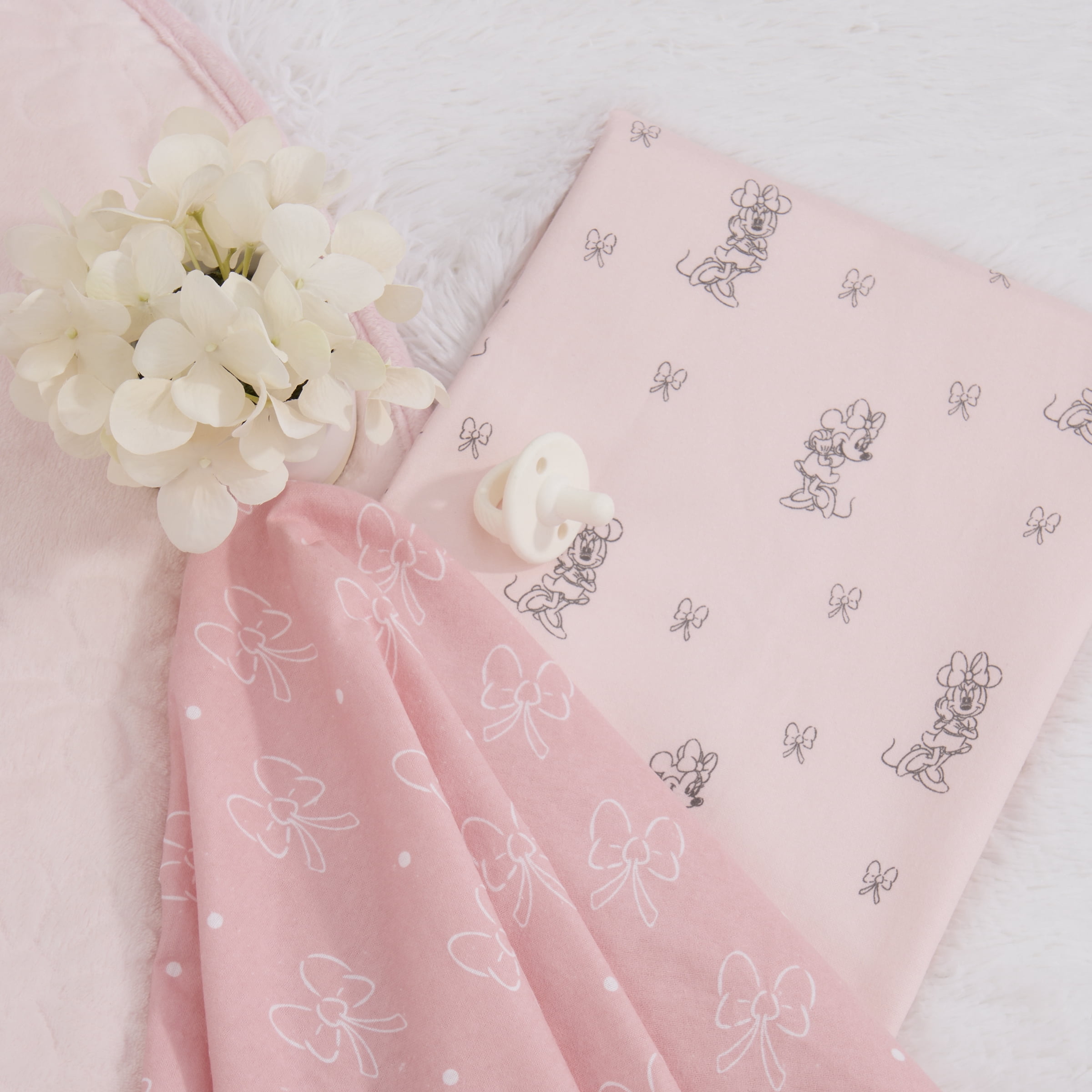 Minnie Mouse Lot de 2 Couvertures en Flanelle de Coton pour Bébé, Nourrisson Fille, Rose