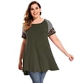 thumbnail image 1 of LARACE T-Shirts Décontractés pour Femmes Grande Taille Col Ras du Cou Manches Courtes Chemisier à Fleurs Tuniques Vert Armée 3X, 1 of 5