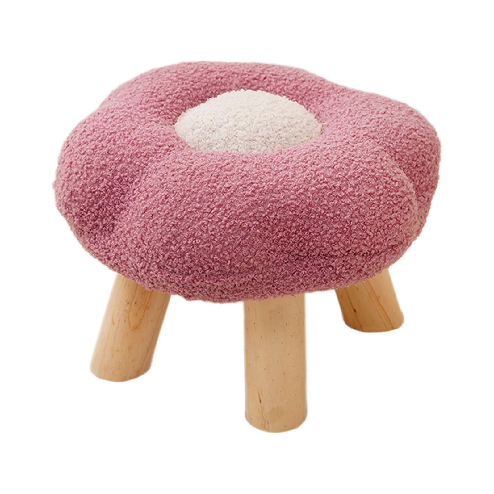 Small Foot Stool Sofa Footstool Multipurpose Comfortable Flower Shape Cartoon Ottoman Under Desk For Bedroom Playroom Bedside Porch Entryway Light red