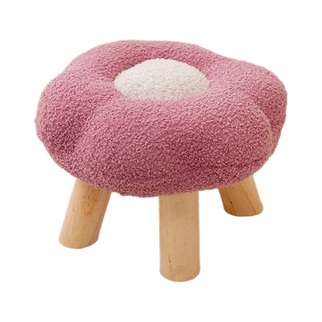 Small Foot Stool Sofa Footstool Multipurpose Comfortable Flower Shape Cartoon Ottoman Under Desk For Bedroom Playroom Bedside Porch Entryway Light red