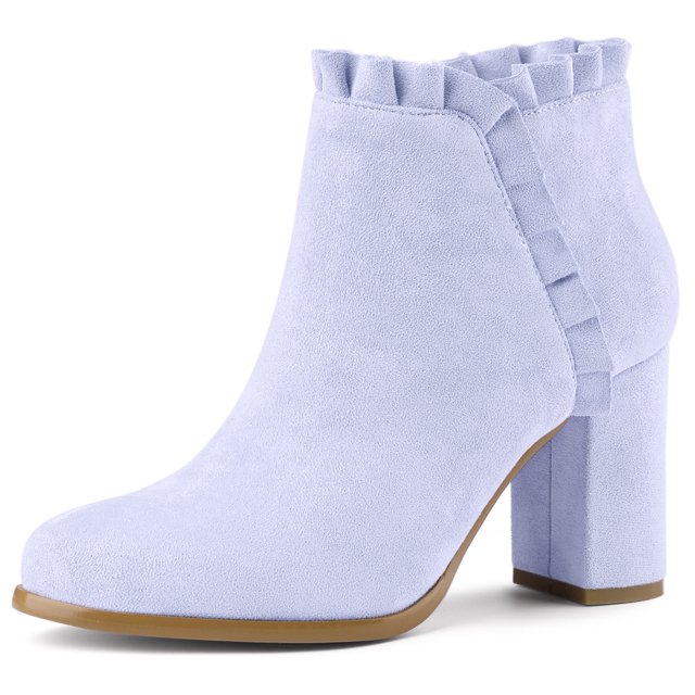 Unique Bargains Bottines à Talon Épais à Volants pour Femmes