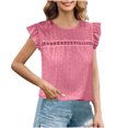 thumbnail image 2 of GigrtiJin Hauts d'Été pour Femmes à Volants, Col Rond, Oeillets, Ajourés, Chemises Unies, Manches Courtes, Blouses Basiques Mode, 2 of 8