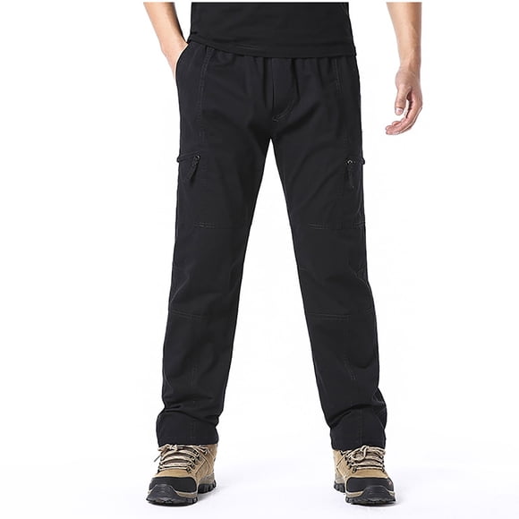 Men's Work Pants Loose Fit Straight Leg Casual Outdoor, Elastic Waist with Zippered Closure, Multiple Pockets Lightweight for Daily Wear