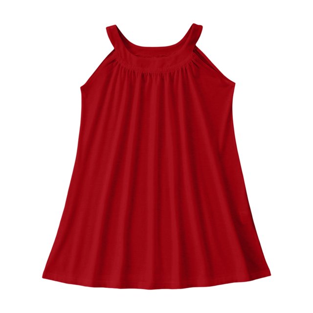 WEIYLL Robes pour Filles Plage Natation Couverture Sans Manches Débardeur Mince Couleur Unie Volants Robe Rouge 13-14 Ans
