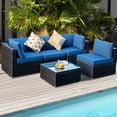 thumbnail image 4 of Gymax 5PCS Rattan Patio Conversation Set Sofa Furniture Set w/ Navy Cushions, 4 of 10