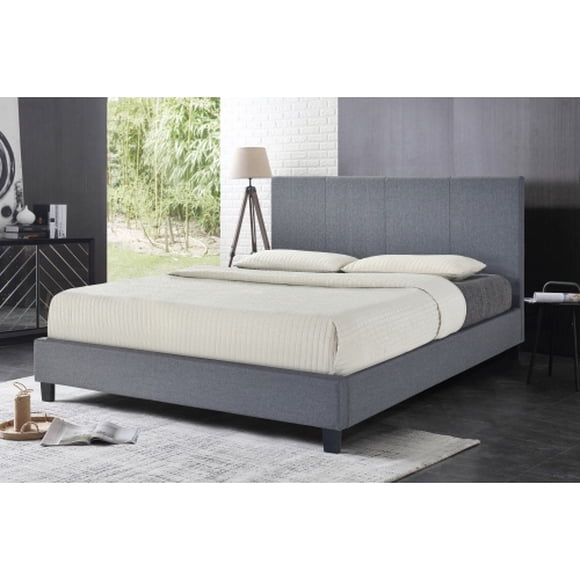 Grey Uptown Fabric Upholstered King Size Platform Bed (No Box Spring Required)